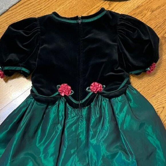 Vintage Sylvia Whyte Little Girls Holiday Velvet Moire Party Dress Rosette's 5 - Picture 7 of 8